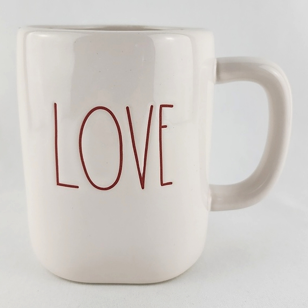 RAE DUNN Artisan Collection White Coffee Tea Ceramic Mug Large Red Letters LOVE